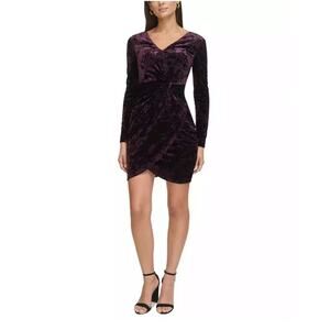 Guess purple crushed velvet long sleeve dress NWT